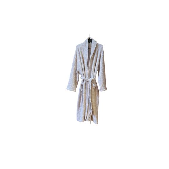 Barefoot Dreams CozyChic Robe Heather Stone/White Size 2 (med) - Picture 5 of 8